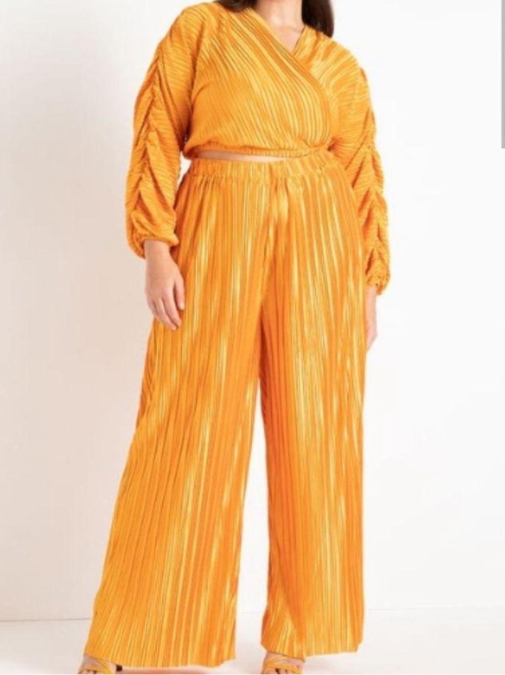 Eloquii Orange Pleated Wide-Leg Jumpsuit